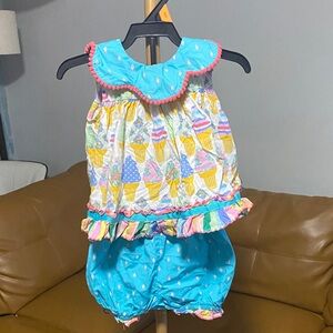 Matilda Jane 2 pc set 12-18 months Colorful Ice Cream Print Baby Outfit